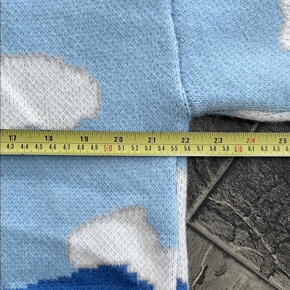 CIDER Sky Blue Cloud Pattern Knit Button Cardigan Coastal Whimsical Cottagecore - Picture 6 of 8
